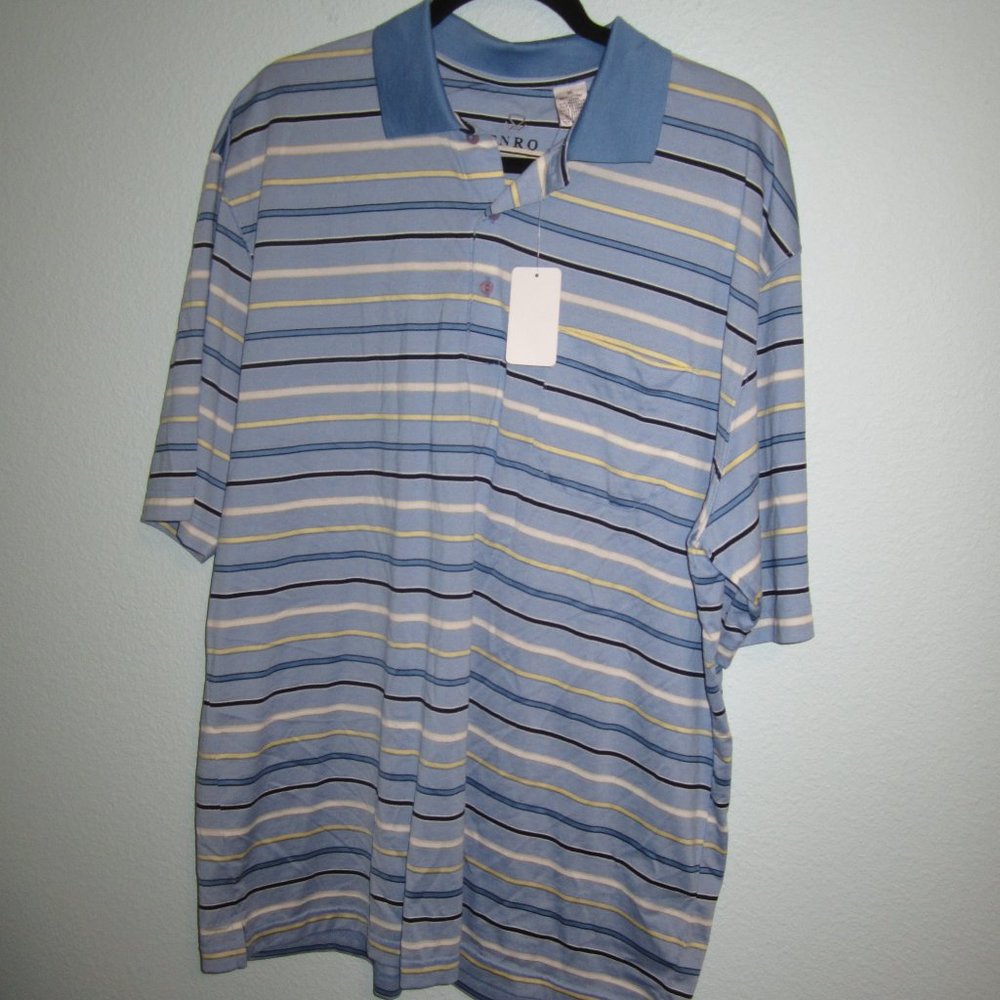 NWT Men's XL/T Blue/Yellow Stripe Enro Polo